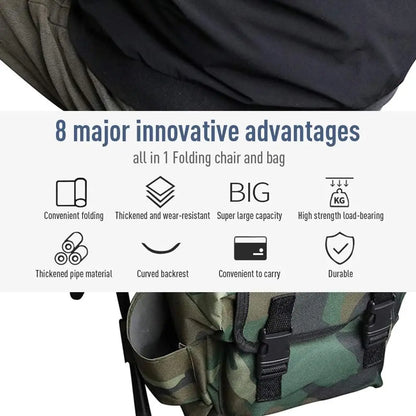 Folding Camping Stool, 2 in 1 Portable Backpack Cooler for Hunting Fishing Hiking, Folding Camping Chair Outdoor Fishing Hunting