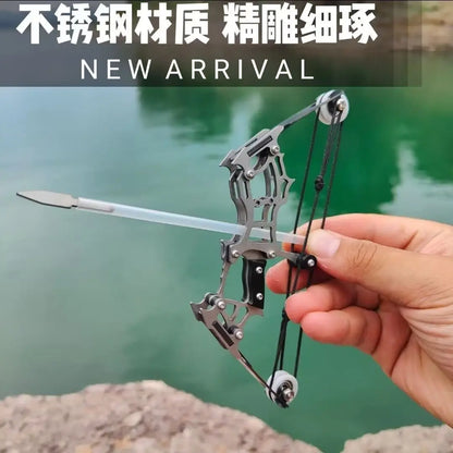 1set Mini Bow and Arrow Miniature Compound Bow Recurve Bow Stainless Steel Soldier Small Bow Archery Decompression Toys Gifts