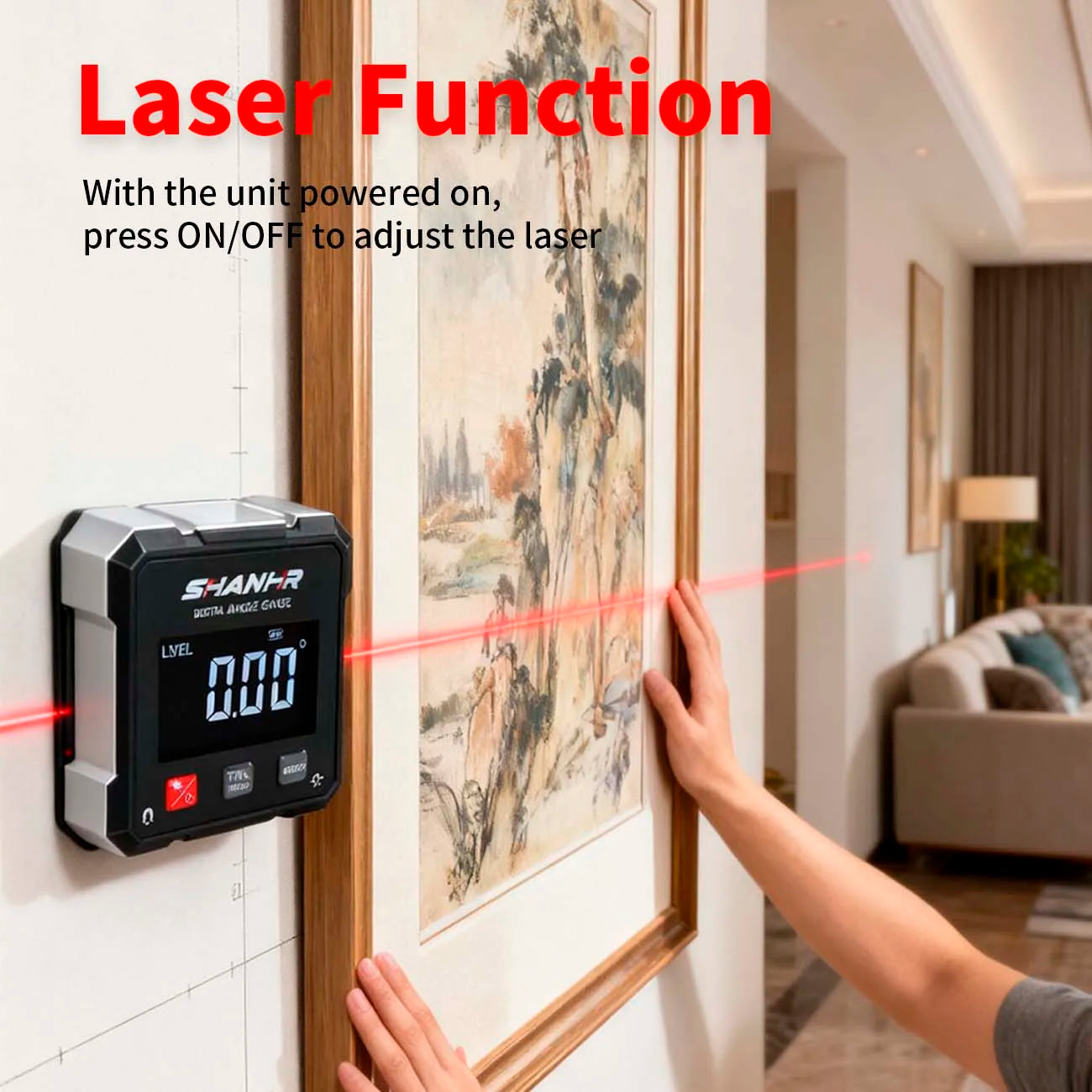 SHANHR Digital Angle Finder with Electronic Laser 4-Side Strong Magnetic Angle Gauge Woodworking Measuring Tool
