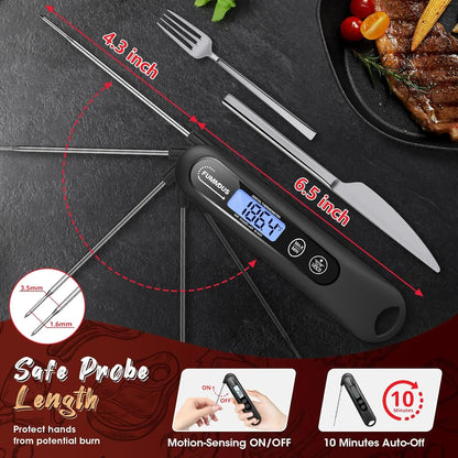 Instant Read Digital Meat Thermometer with Backlight, Foldable Probe for Cooking, BBQ, and Gifts