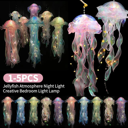 1-5PCS LED Jellyfish Lamp Portable Flower Light Girl Room Atmosphere Decoration Lamp Bedroom Night Lamp Home Decoration Decor