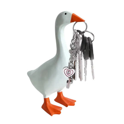 Figurines Goose Key Holder, Resin Goose Statue with Base for Key Hanger,Funny Keychain Hanging Rack for Home Office Table Decor