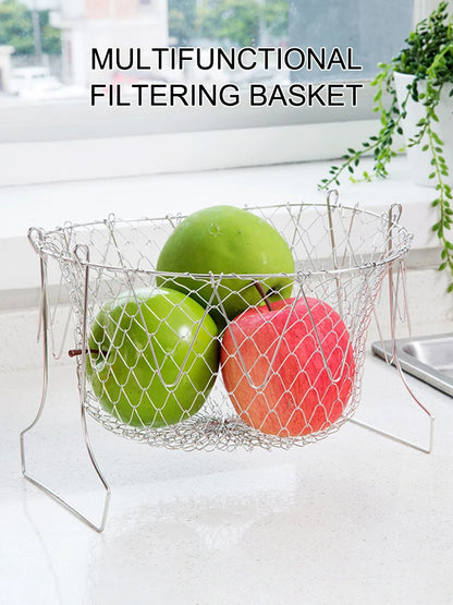 1PC/3PCS Stainless Steel Foldable Multifunctional Fryer Basket French Fry Strainer Kitchen Appliance Is Durable