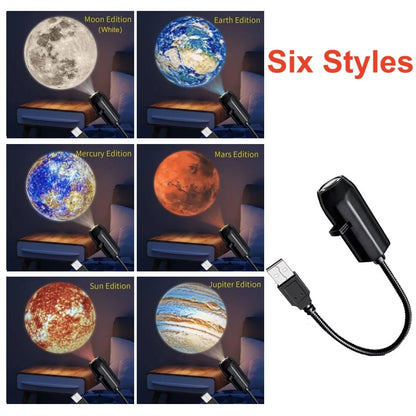 5V USB Projector Light Moon Earth Planet Night Light Switchable Pattern LED Projector Lamp for Room Ceiling Window Wall Decor