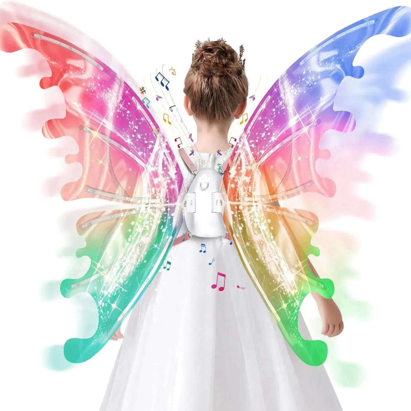 DIY Electric Fairy Wings for Girls, Light Up Moving Butterfly Wings with LED Lights and Music, Halloween，Christmas Gift