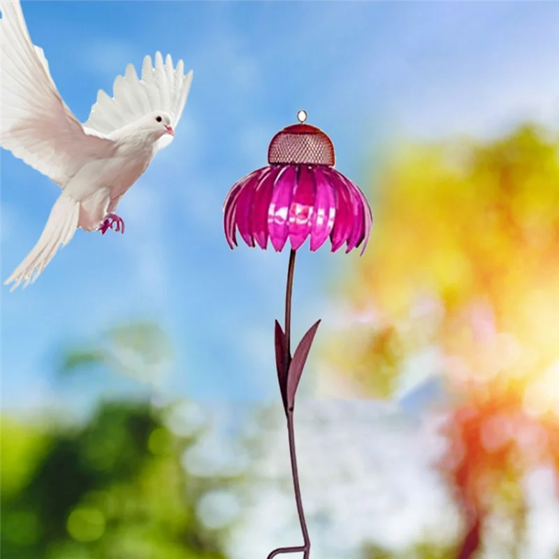 【Hot Cake】Red Bird Feeder Bottle With Stand Outdoor Garden Flower Shaped Bird Feeder Easy To Use