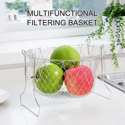 1PC/3PCS Stainless Steel Foldable Multifunctional Fryer Basket French Fry Strainer Kitchen Appliance Is Durable