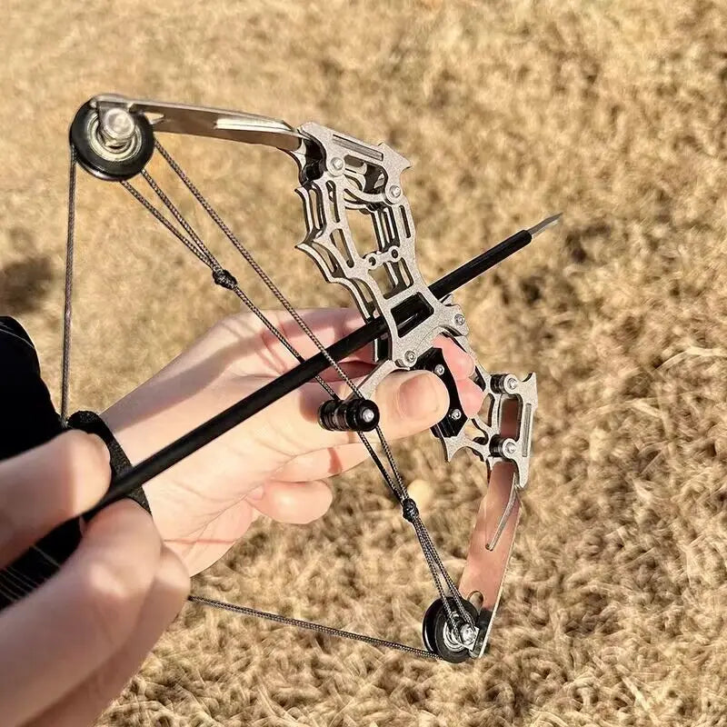 1set Mini Bow and Arrow Miniature Compound Bow Recurve Bow Stainless Steel Soldier Small Bow Archery Decompression Toys Gifts