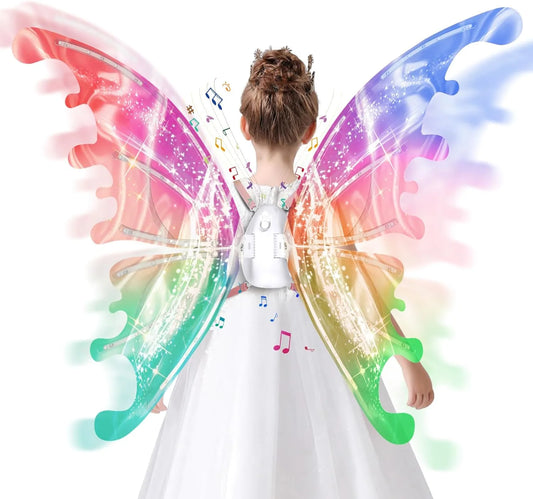 DIY Electric Fairy Wings for Girls, Light Up Moving Butterfly Wings with LED Lights and Music, Halloween，Christmas Gift