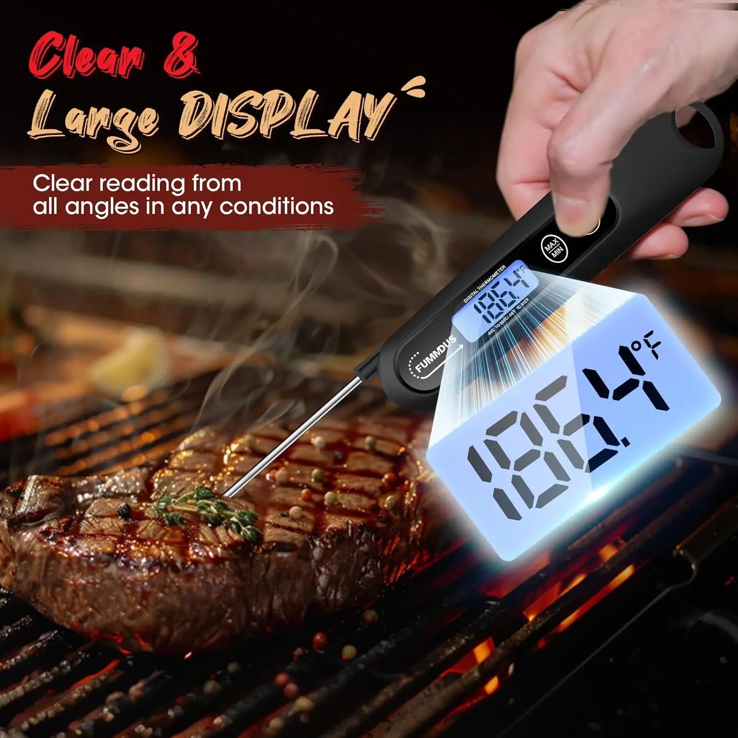 Instant Read Digital Meat Thermometer with Backlight, Foldable Probe for Cooking, BBQ, and Gifts