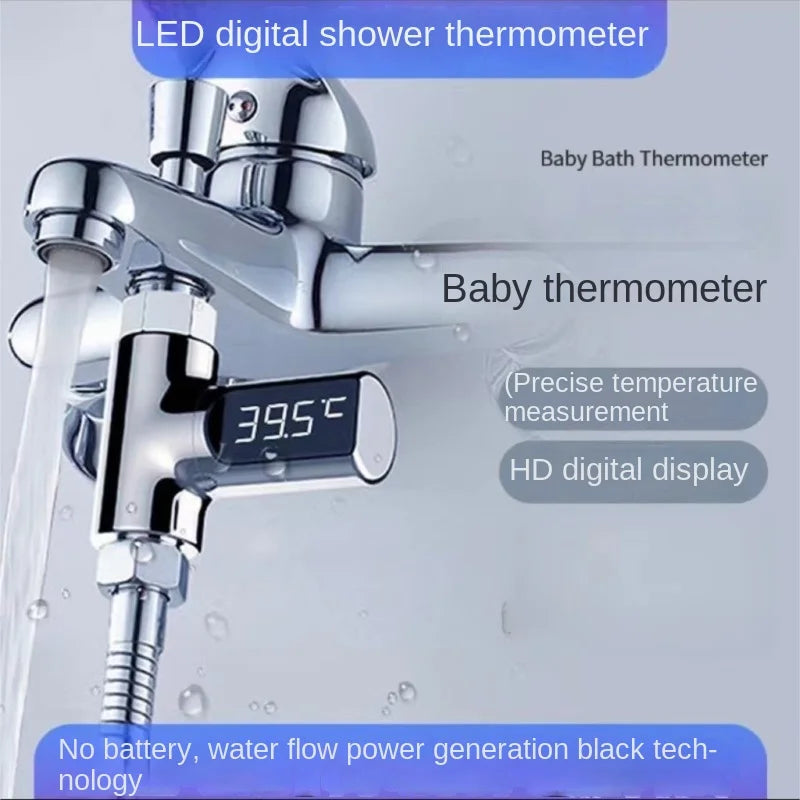 Smart LED Digital Shower Thermometer Kitchen Bathroom Faucet Shower Water Thermometer 360° Rotating Water Flow Power Generation