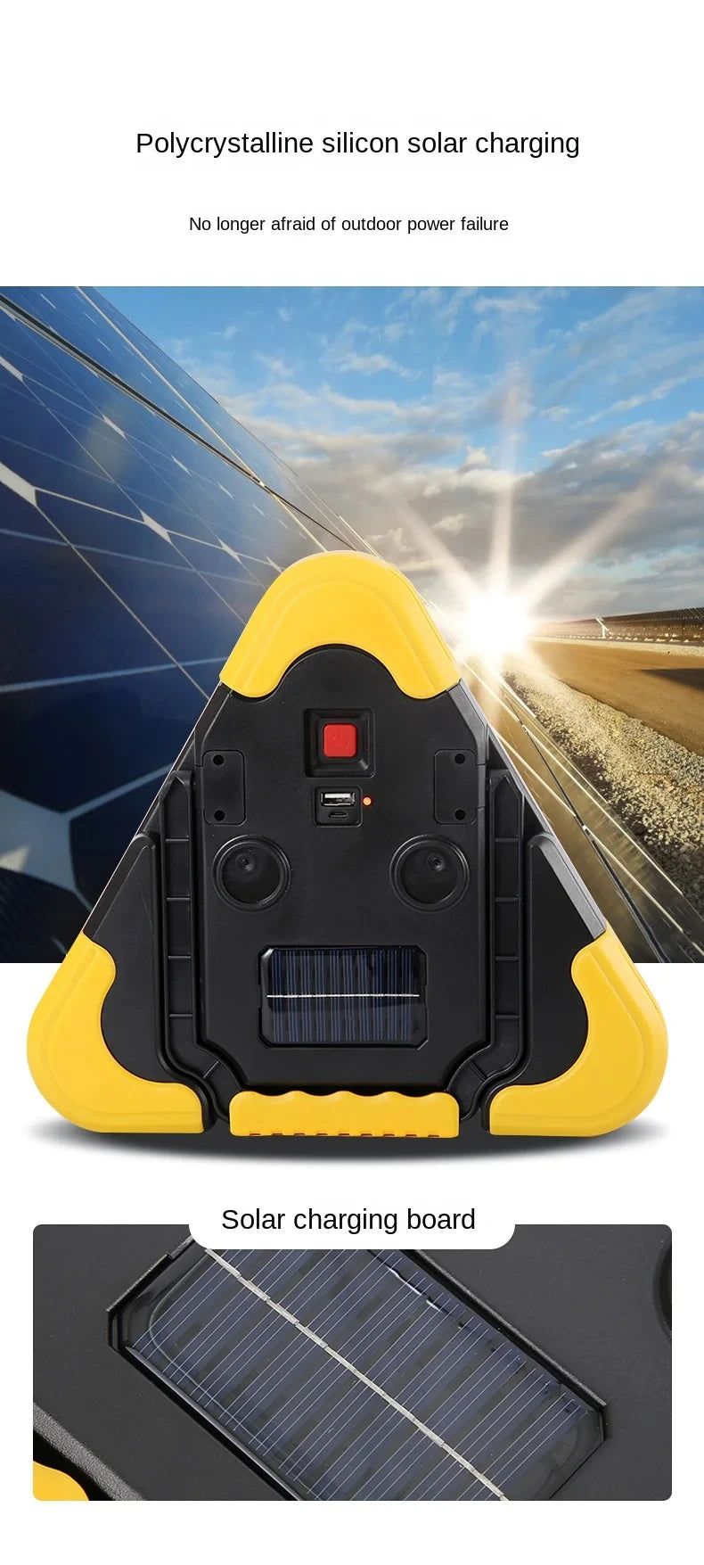 3 in 1 Solar Emergency Triangular Warning Light Safety Emergency Breakdown Alarm Lamp Portable Solar Light For Camping Workin