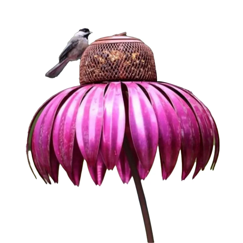 【Hot Cake】Red Bird Feeder Bottle With Stand Outdoor Garden Flower Shaped Bird Feeder Easy To Use
