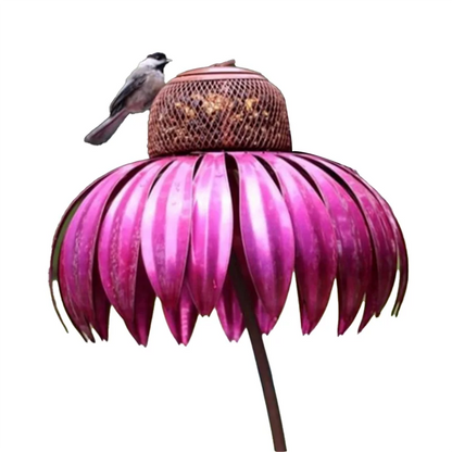 【Hot Cake】Red Bird Feeder Bottle With Stand Outdoor Garden Flower Shaped Bird Feeder Easy To Use