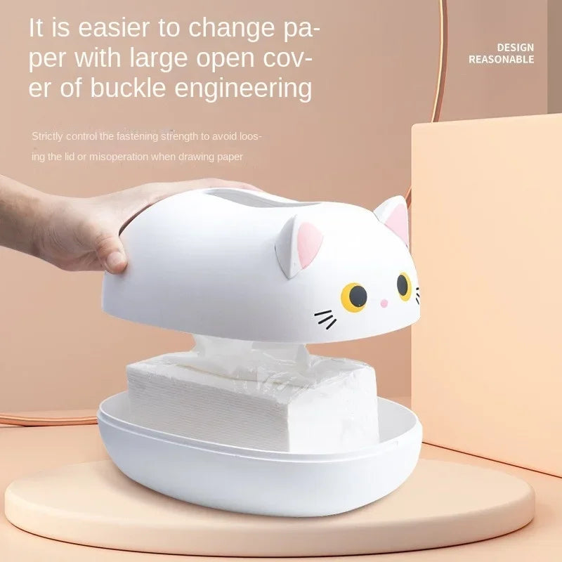 Kawaii Cat Tissue Box Livingroom Napkin Storage Box Kitchen Paper Container Desktop Toilet Paper Holder for Bathroom Dormitory
