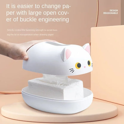 Kawaii Cat Tissue Box Livingroom Napkin Storage Box Kitchen Paper Container Desktop Toilet Paper Holder for Bathroom Dormitory