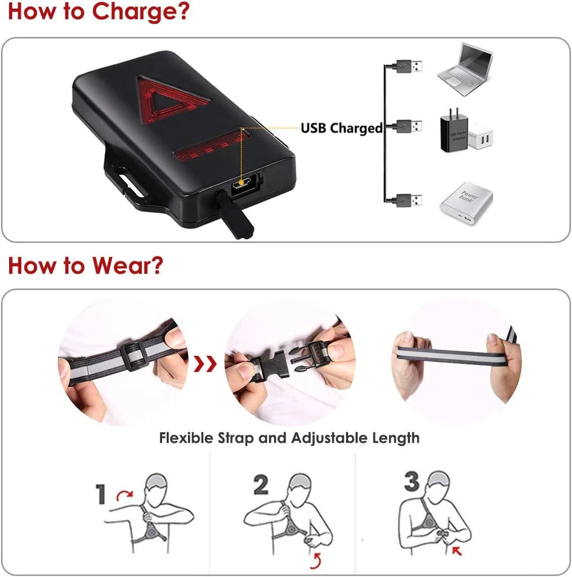 1pc Outdoor  Night Running USB ChargingLights LED Chest Lamp Back Warning Light for Camping Hiking Running Jogging Adventure