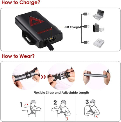 1pc Outdoor  Night Running USB ChargingLights LED Chest Lamp Back Warning Light for Camping Hiking Running Jogging Adventure