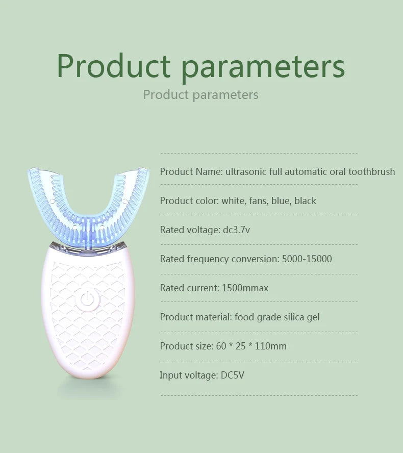 Intelligent U-Type Toothbrush 360 Degrees Sonic Electric Automatic with USB Charge Waterproof Silicon Head for Oral Care