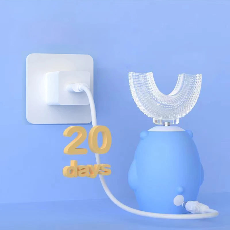 360° Sonic Electric Toothbrush for Kids Children U Shape Automatic Silicone Tooth Brush Smart Timer Rechargeable Blue Light IPX7