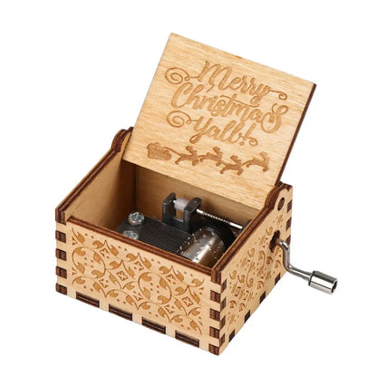 Vintage Engraving Wooden Music Box Hand-cranked Music Box Can't Help Falling in Love Music Box Wife Birthday Valentines Day Gift