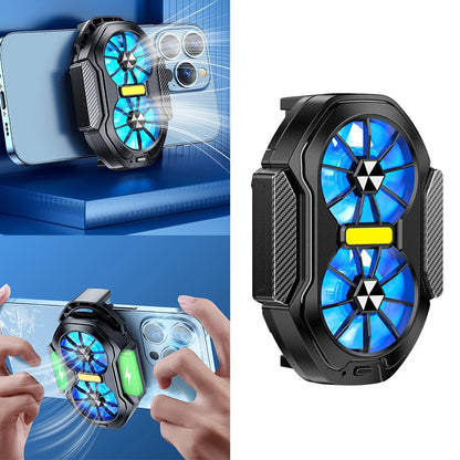 Dual Fan Mobile Phone Cooler Plug-in/Rechargeable Phone Cooler Air Cooling Type-C with Blue Light for Android Smartphones iPhone