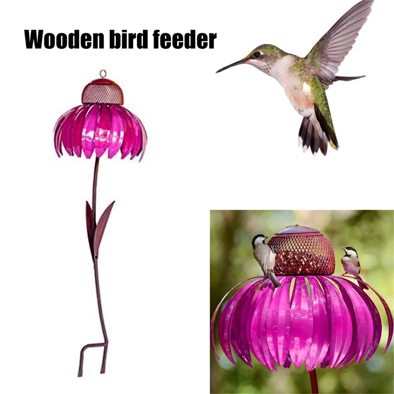 【Hot Cake】Red Bird Feeder Bottle With Stand Outdoor Garden Flower Shaped Bird Feeder Easy To Use