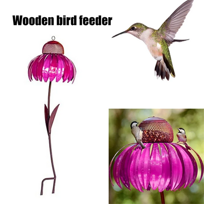 【Hot Cake】Red Bird Feeder Bottle With Stand Outdoor Garden Flower Shaped Bird Feeder Easy To Use