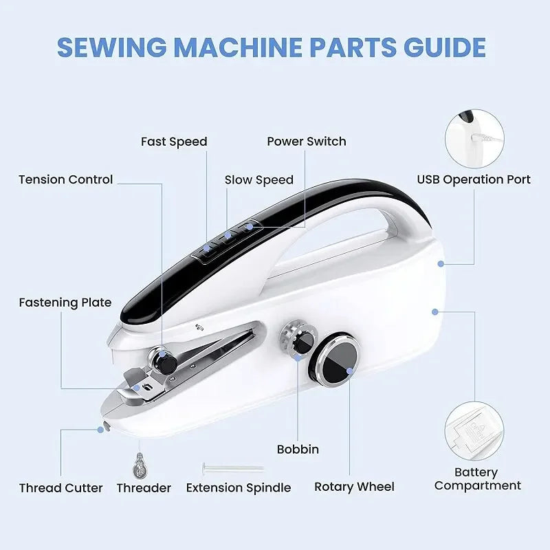 2025 New Mini Sewing Machine Handheld Mending Machine Plastic 2 Speed Single Thread Stitching Electric Sewing Small Gadget