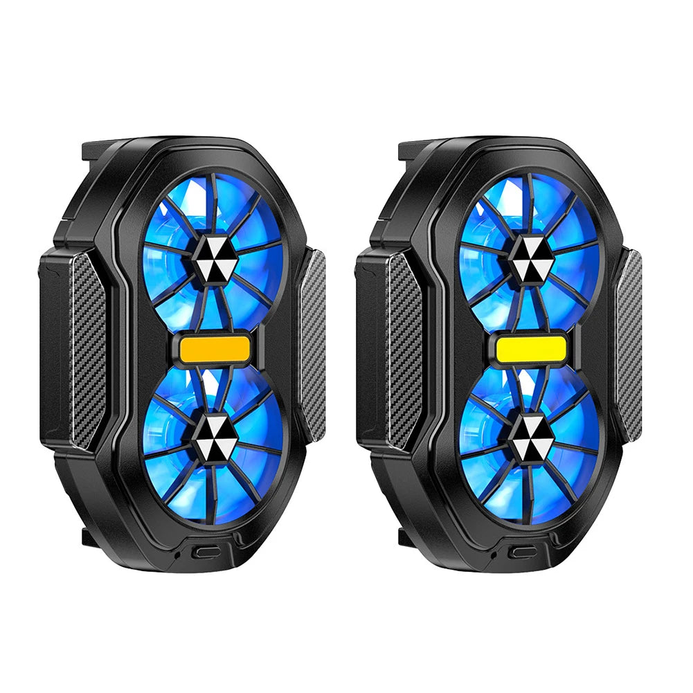 Dual Fan Mobile Phone Cooler Plug-in/Rechargeable Phone Cooler Air Cooling Type-C with Blue Light for Android Smartphones iPhone