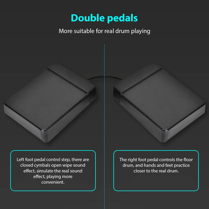 WGS505 Electronic Drum Set 9 Pads Hand Roll Drum with Dual Speaker Rechargeable Practice Drum Kit + Drumsticks + Foot Pedal