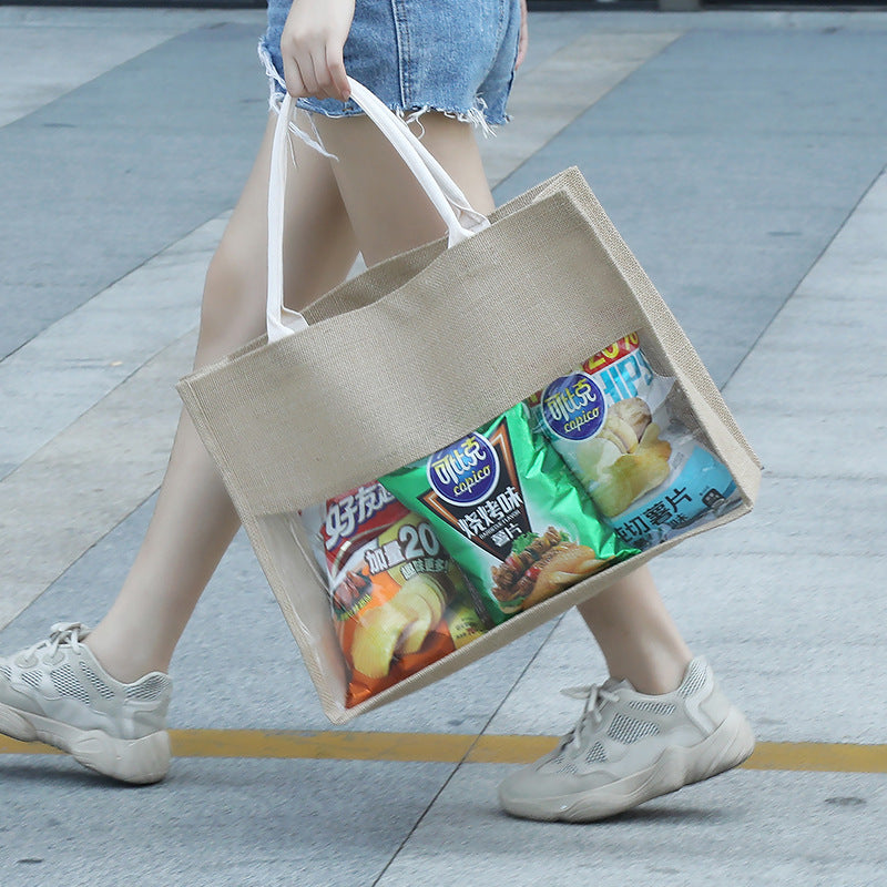Eco-Friendly Reusable Shopping Bag in Natural Beige Jute