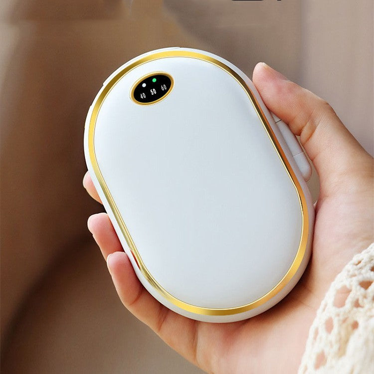 Eco-Friendly Rechargeable Hand Warmer in White with Gold Accents