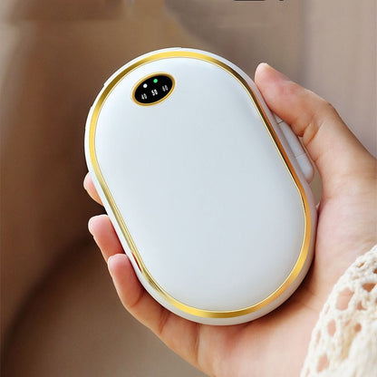 Eco-Friendly Rechargeable Hand Warmer in White with Gold Accents