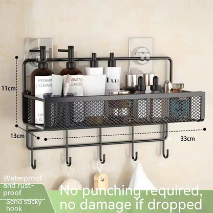 Toilet Storage Punch-Free Rack – Large Capacity Wall Shelf (White/Black)