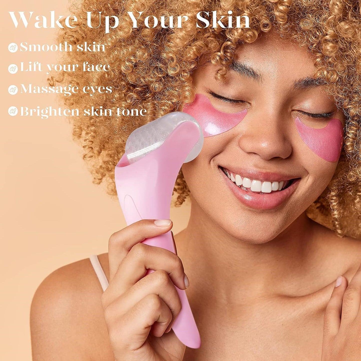 Pink Ergonomic Facial Ice Roller for Skincare and Wellness