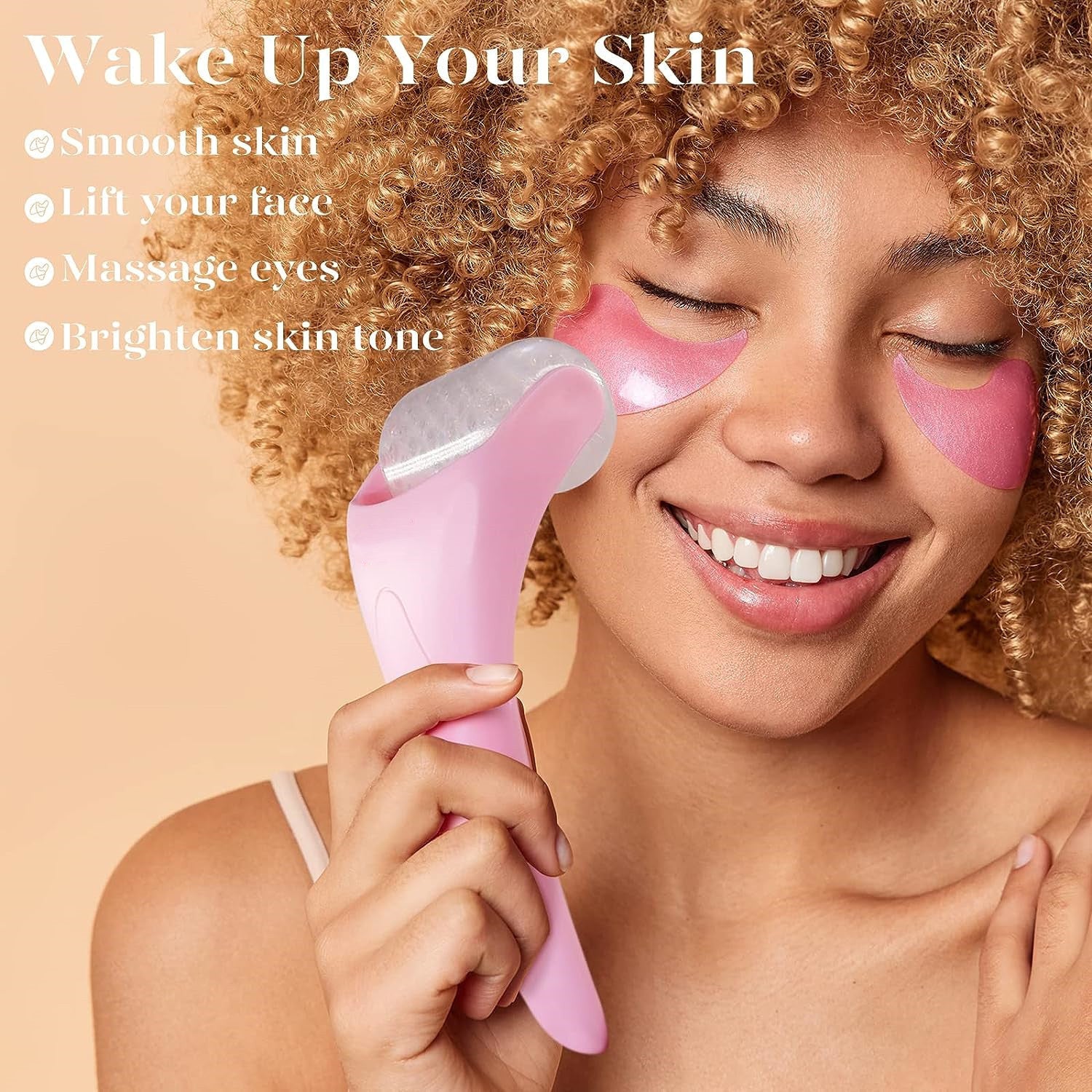 Pink Ergonomic Facial Ice Roller for Skincare and Wellness
