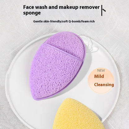 Purple and Yellow Reusable Face Wash and Makeup Remover Sponge