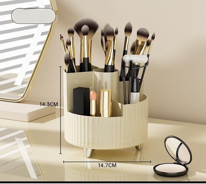 Rotating Beige Cosmetic Organizer for Effortless Beauty