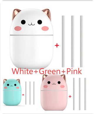 Compact Egg-Shaped Humidifier with Cat Ears - 200ml, Pink & White