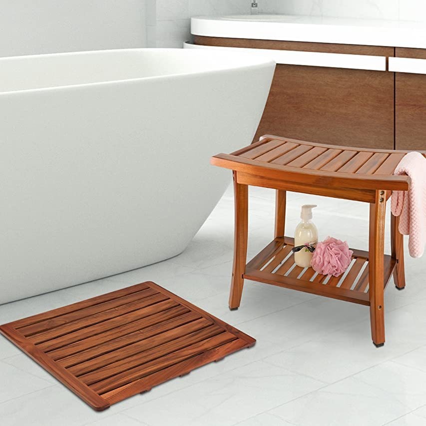 Eco-Friendly Bamboo & Teak Bath Mat - Water-Resistant & Non-Slip