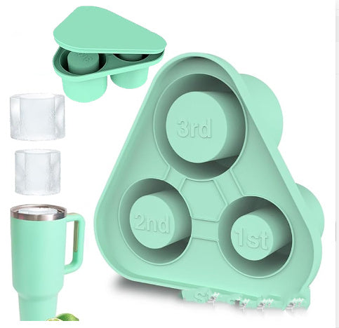 Eco-Friendly Silicone Ice Cube Tray - Triangular Shape, Green & Pink