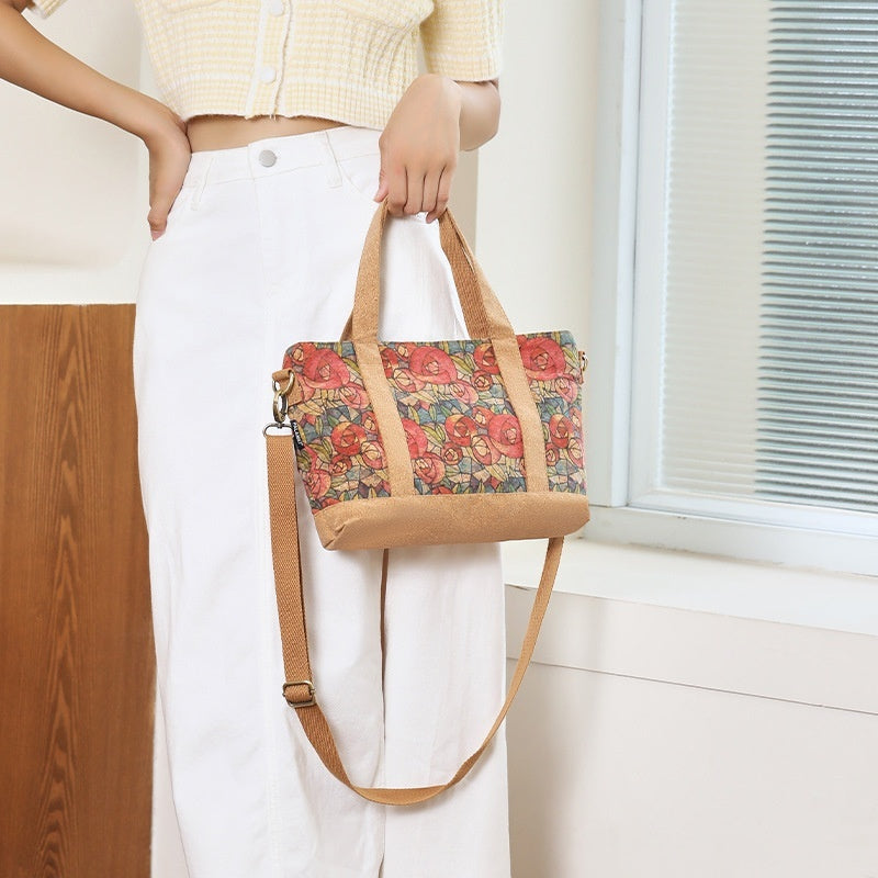 Eco-Friendly Floral Handbag with Durable Beige Straps