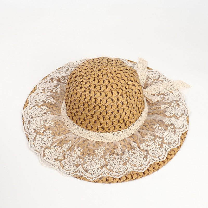 Natural Wide-Brimmed Sun Hat with Eco-Friendly Lace Trim