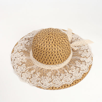 Natural Wide-Brimmed Sun Hat with Eco-Friendly Lace Trim