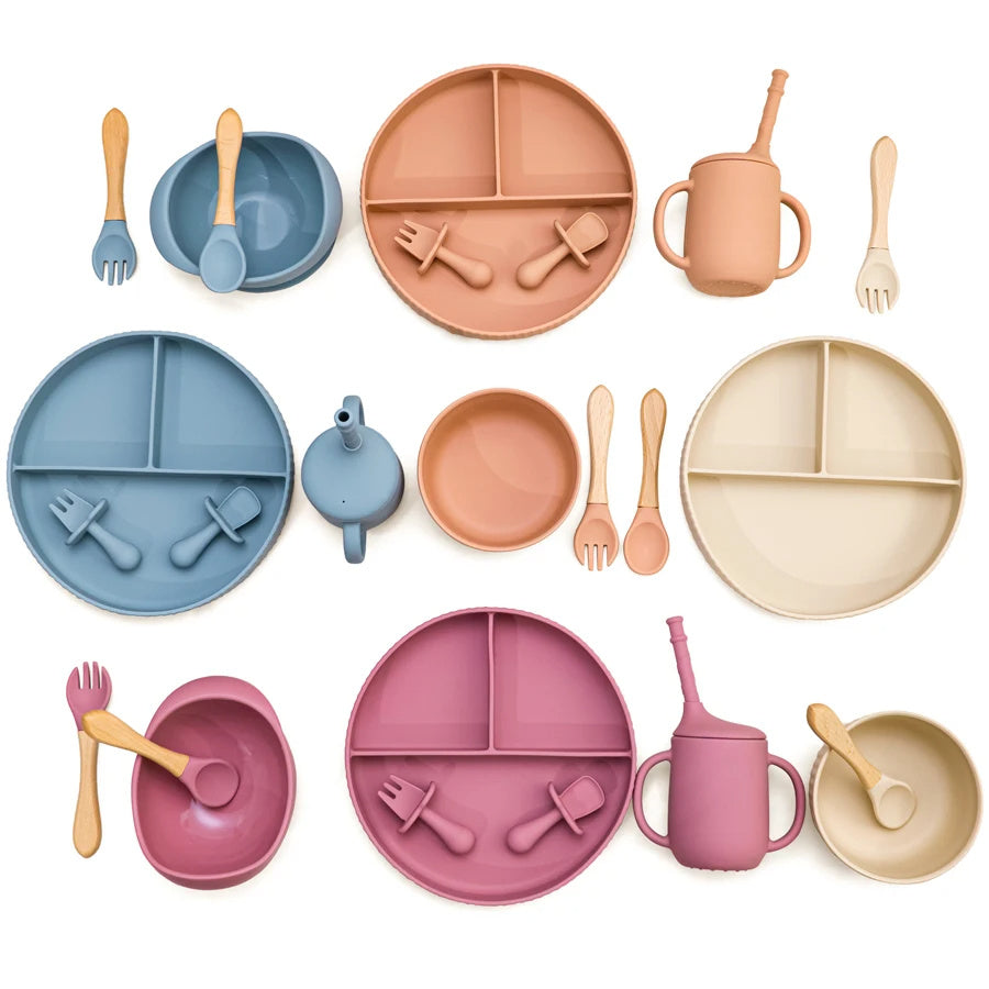 Eco-Friendly Pink Silicone Baby Feeding Plate Set