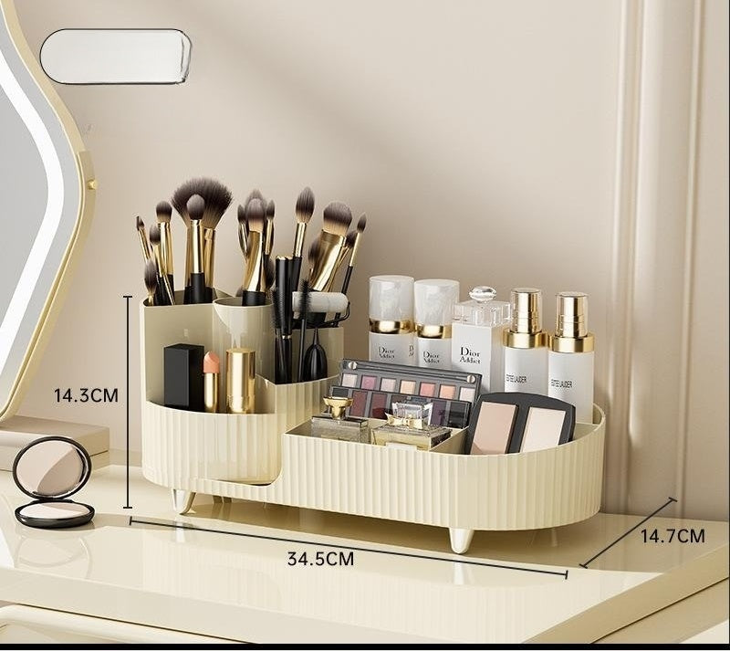Rotating Beige Cosmetic Organizer for Effortless Beauty