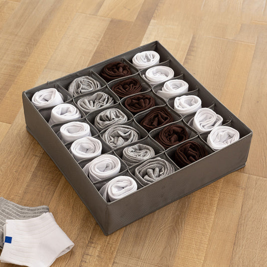 Organizer Box – Foldable 3-Grid Storage (Beige / Gray)