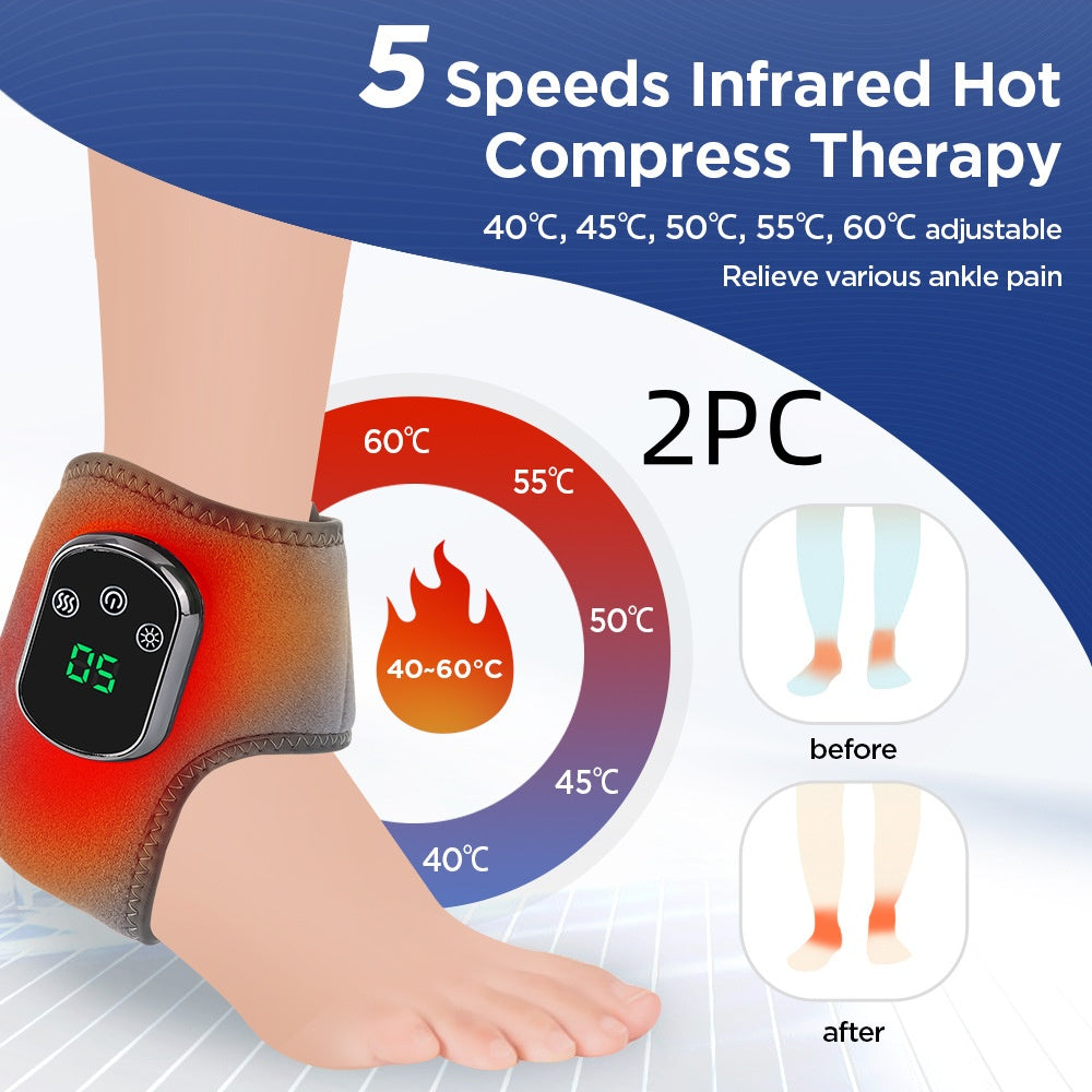 5-Speed Heating & 3-Speed Vibration Ankle Massager – Gray