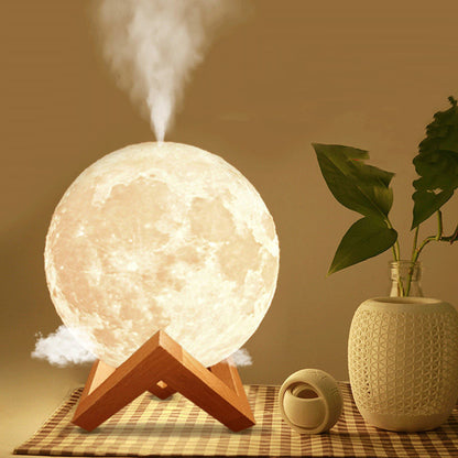 Moon-shaped humidifier with wooden stand
